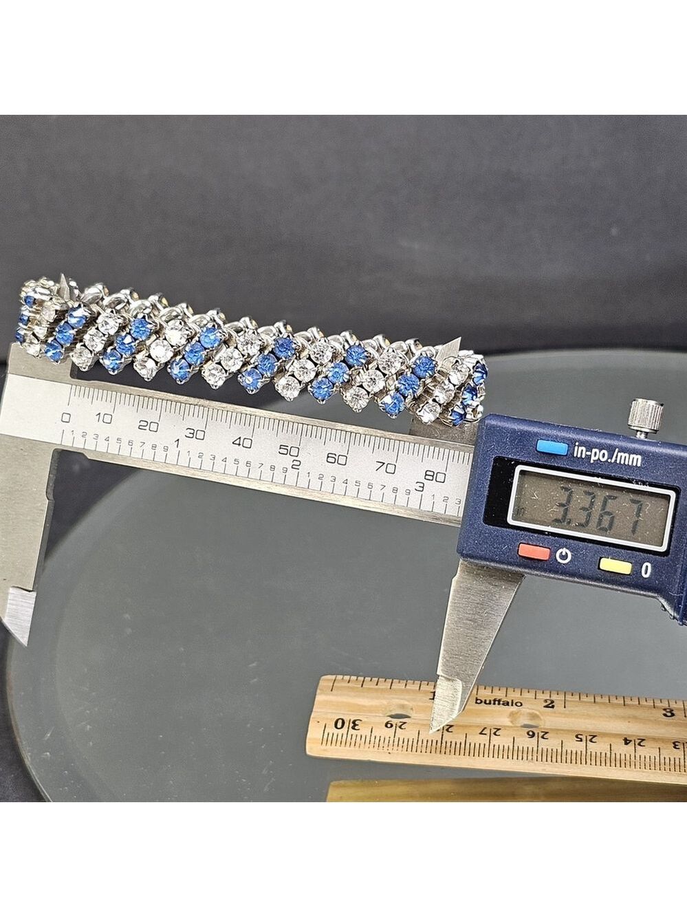 USA Made Bracelet Blue And White Rhinestone Women Self Adjustable One Size 4 All - Picture 8 of 11